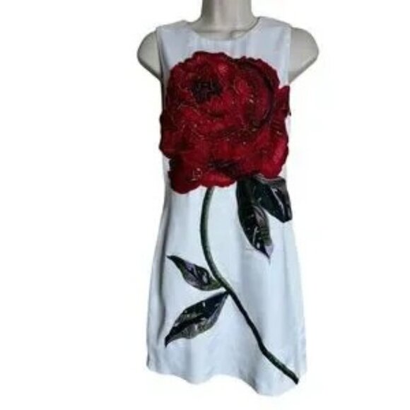 NWT Alice + Olivia Clyde Embellished Rose Shift Dress size 6 - Picture 1 of 8
